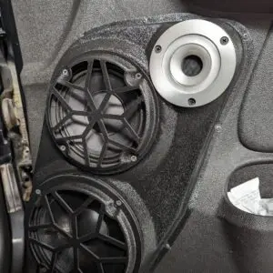 Front Door Custom Speaker Pods for the 2007-2009 Cadillac Escalade Chevrolet Avalanche Tahoe Silverado Suburban GMC Yukon Sierra to hold 8.0 in and 6.5 in and 3.5 in  speakers for car audio installation upgrade