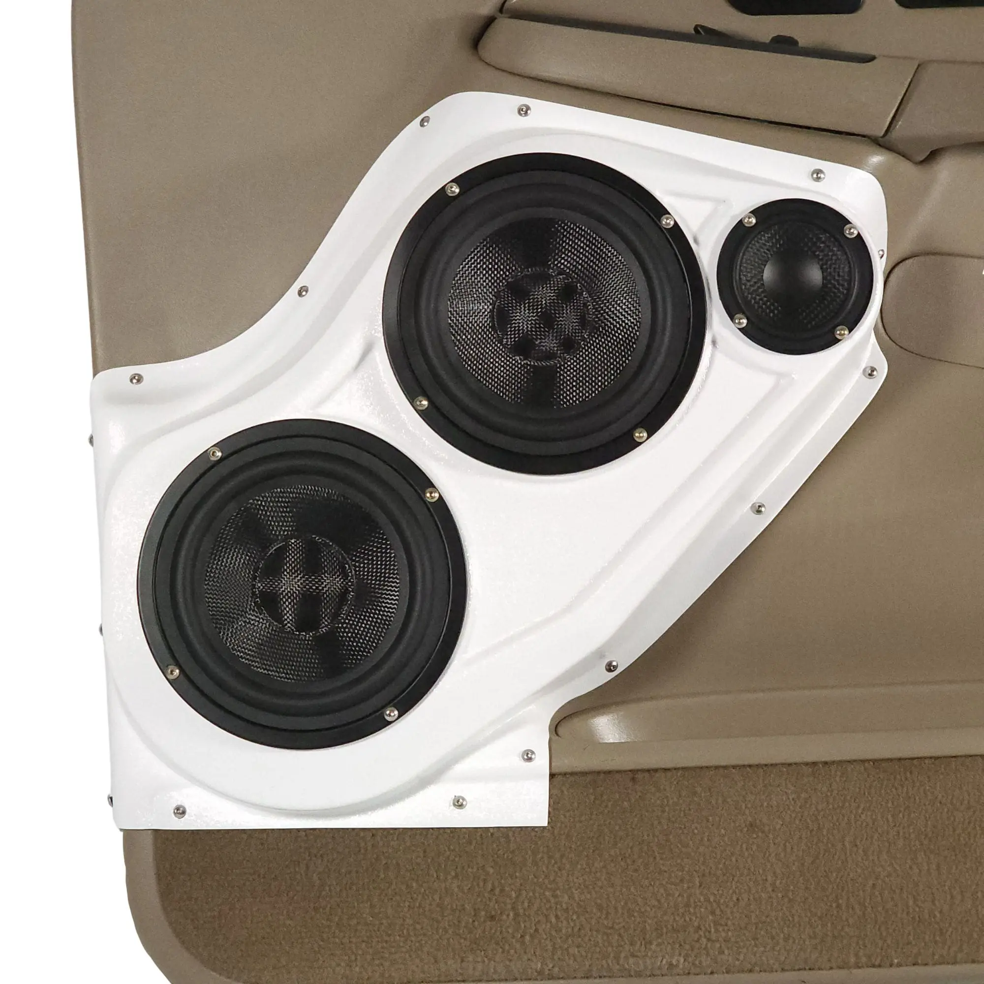 Front Door Dual 6.5 in and 3.5 in Speaker Pods for 2000-2006 Cadillac Escalade Chevrolet Avalanche Silverado Tahoe Suburban GMC Sierra Yukon Front Door Custom Speaker Pods for the 2000-2006 Cadillac Escalade Chevrolet Avalanche Silverado Tahoe Suburban GMC Sierra Yukon to hold Dual 6.5 in and 3.5 in speakers for car audio installation upgrade