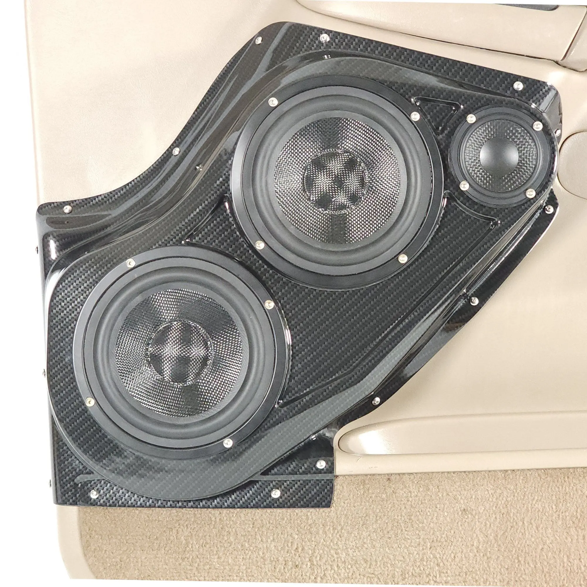 Front Door Dual 6.5 in and 3.5 in Speaker Pods for 2000-2006 Cadillac Escalade Chevrolet Avalanche Silverado Tahoe Suburban GMC Sierra Yukon Front Door Custom Speaker Pods for the 2000-2006 Cadillac Escalade Chevrolet Avalanche Silverado Tahoe Suburban GMC Sierra Yukon to hold Dual 6.5 in and 3.5 in speakers for car audio installation upgrade