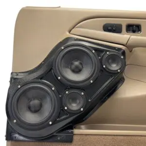 Front Door Custom Speaker Pods for the 2000-2006 Cadillac Escalade Chevrolet Avalanche Silverado Tahoe Suburban GMC Sierra Yukon to hold Dual 6.5 in and Dual 3.5 in  speakers for car audio installation upgrade