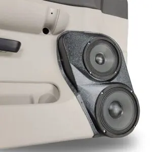 Front Door Custom Speaker Pods for the 2007-2009 Chevrolet Silverado GMC Sierra to hold 8.0 in and 6.5 in speakers for car audio installation upgrade