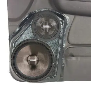 Front Door Custom Speaker Pods for the 2007-2009 Cadillac Escalade Chevrolet Avalanche Tahoe Silverado Suburban GMC Yukon Sierra to hold 10.0 in and 6.5 in  speakers for car audio installation upgrade