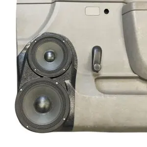 Front Door Custom Speaker Pods for the 2010-2013 Chevrolet Silverado GMC Sierra to hold 8.0 in and 6.5 in speakers for car audio installation upgrade