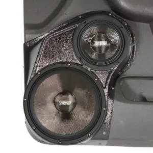Front Door Custom Speaker Pods for the 2007-2009 Cadillac Escalade Chevrolet Avalanche Tahoe Silverado Suburban GMC Yukon Sierra to hold 10.0 in and 6.5 in  speakers for car audio installation upgrade