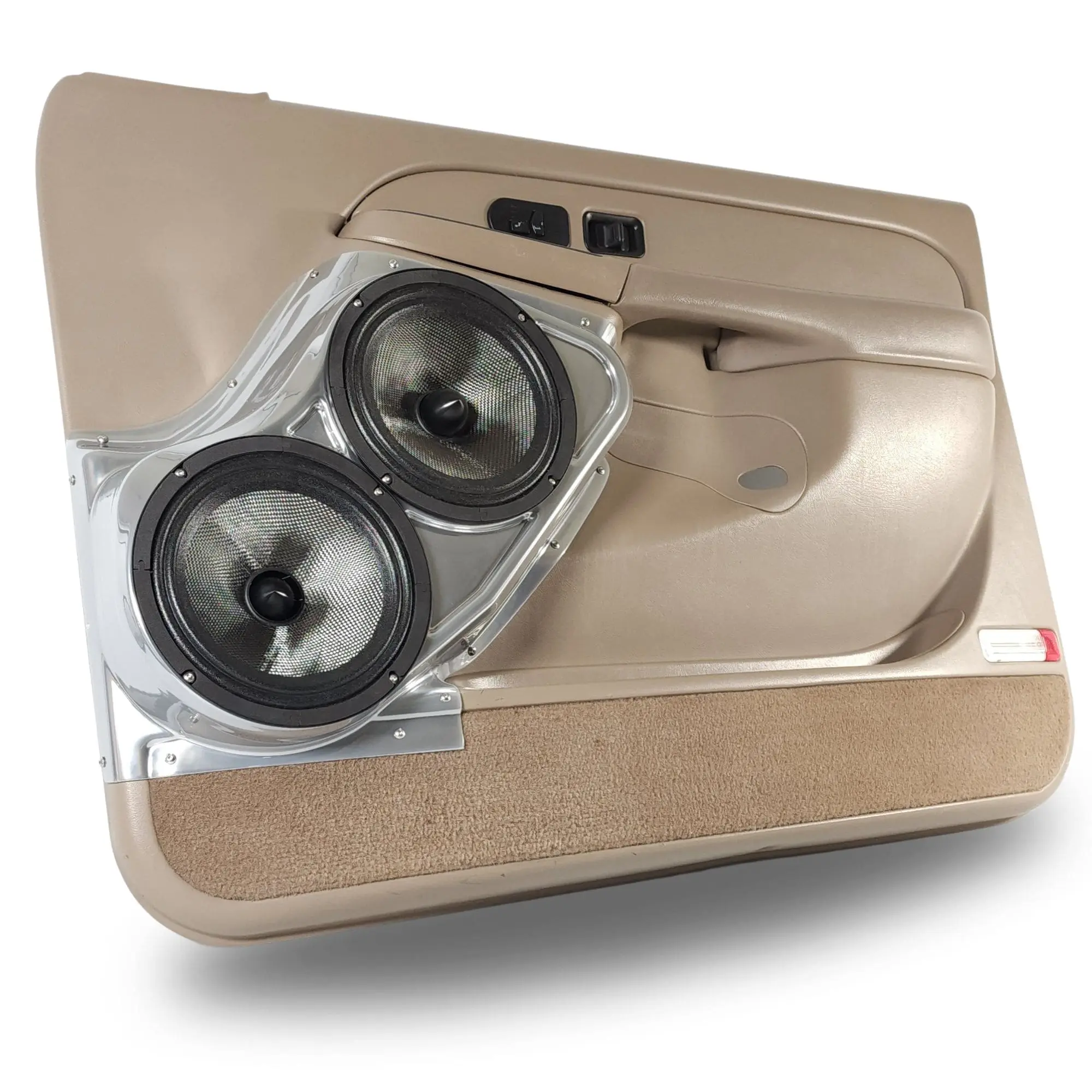 Front Door Dual 8.0 in Speaker Pods for 2000-2006 Cadillac Escalade Chevrolet Avalanche Silverado Tahoe Suburban GMC Sierra Yukon Front Door Custom Speaker Pods for the 2000-2006 Cadillac Escalade Chevrolet Avalanche Silverado Tahoe Suburban GMC Sierra Yukon to hold Dual 8.0 in speakers for car audio installation upgrade