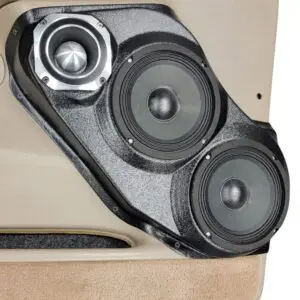 Front Door Custom Speaker Pods for the 2000-2006 Cadillac Escalade Chevrolet Avalanche Silverado Tahoe Suburban GMC Sierra Yukon to hold Dual 6.5 in and 4.0 in  speakers for car audio installation upgrade