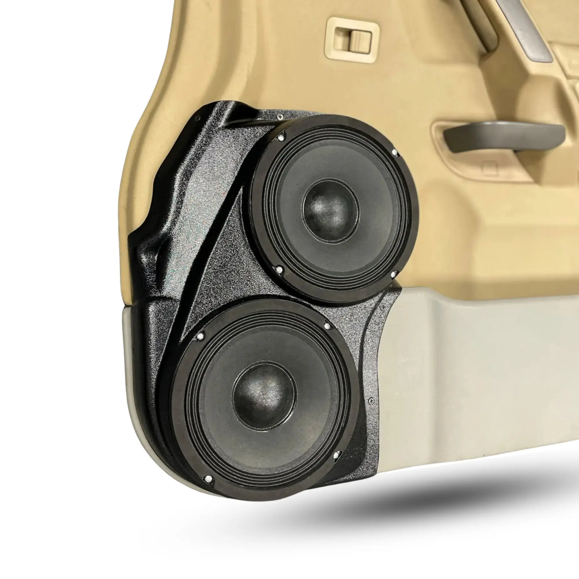 Front Door Dual 8.0 in Speaker Pods for 2004-2007 Infiniti QX56 Nissan Armada Titan Front Door Custom Speaker Pods for the 2004-2007 Infiniti QX56 Nissan Armada Titan to hold Dual 8.0 in speakers for car audio installation upgrade