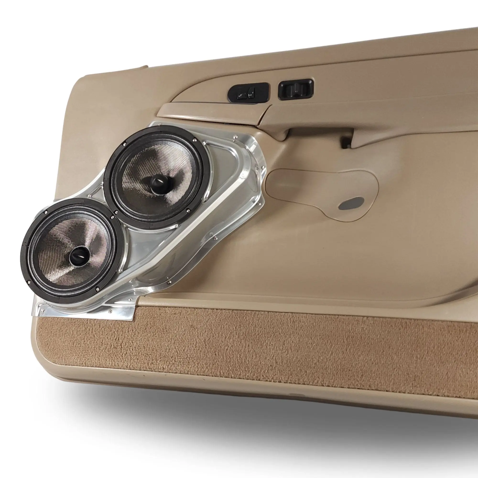 Front Door Dual 8.0 in Speaker Pods for 2000-2006 Cadillac Escalade Chevrolet Avalanche Silverado Tahoe Suburban GMC Sierra Yukon Front Door Custom Speaker Pods for the 2000-2006 Cadillac Escalade Chevrolet Avalanche Silverado Tahoe Suburban GMC Sierra Yukon to hold Dual 8.0 in speakers for car audio installation upgrade