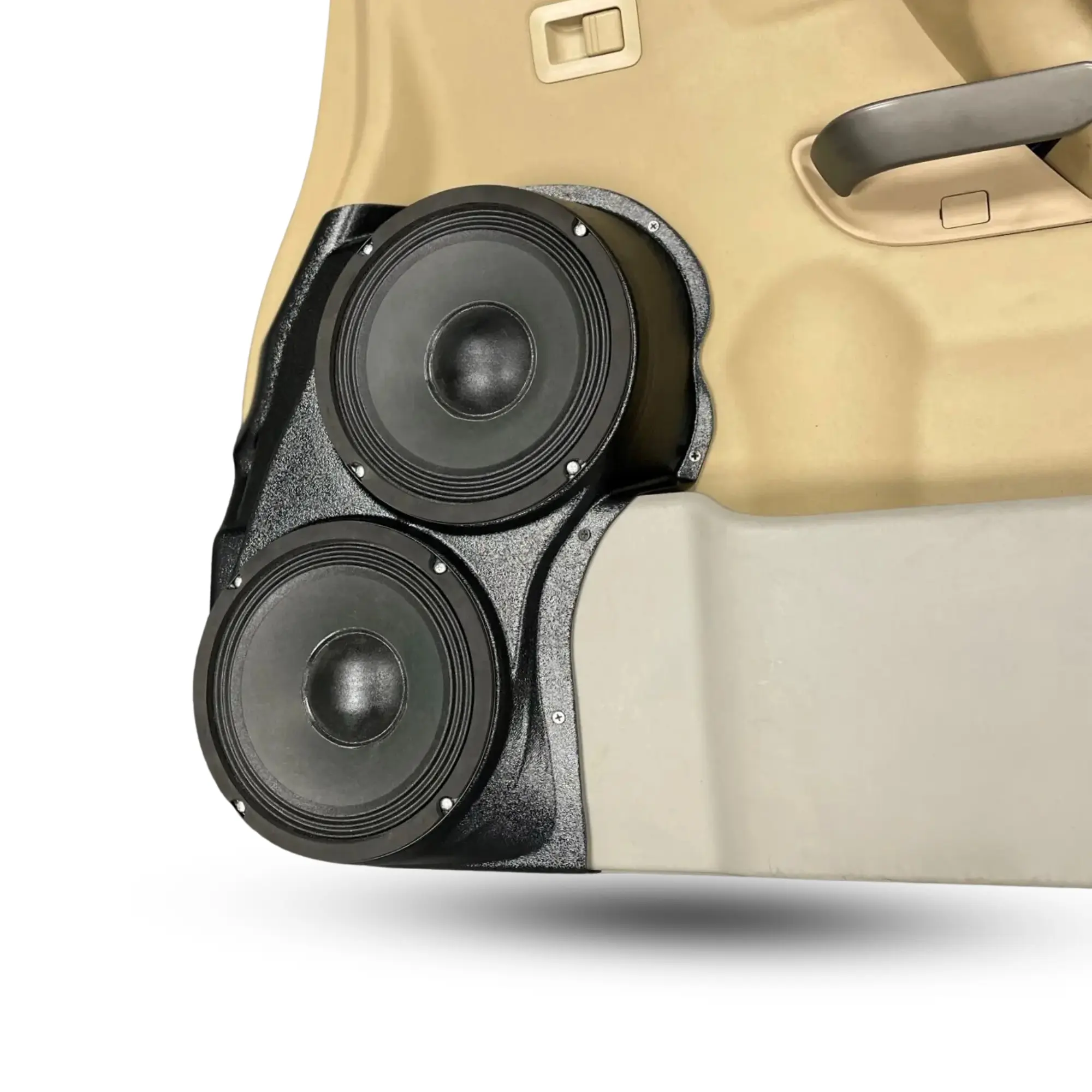 Front Door Dual 8.0 in Speaker Pods for 2004-2007 Infiniti QX56 Nissan Armada Titan Front Door Custom Speaker Pods for the 2004-2007 Infiniti QX56 Nissan Armada Titan to hold Dual 8.0 in speakers for car audio installation upgrade
