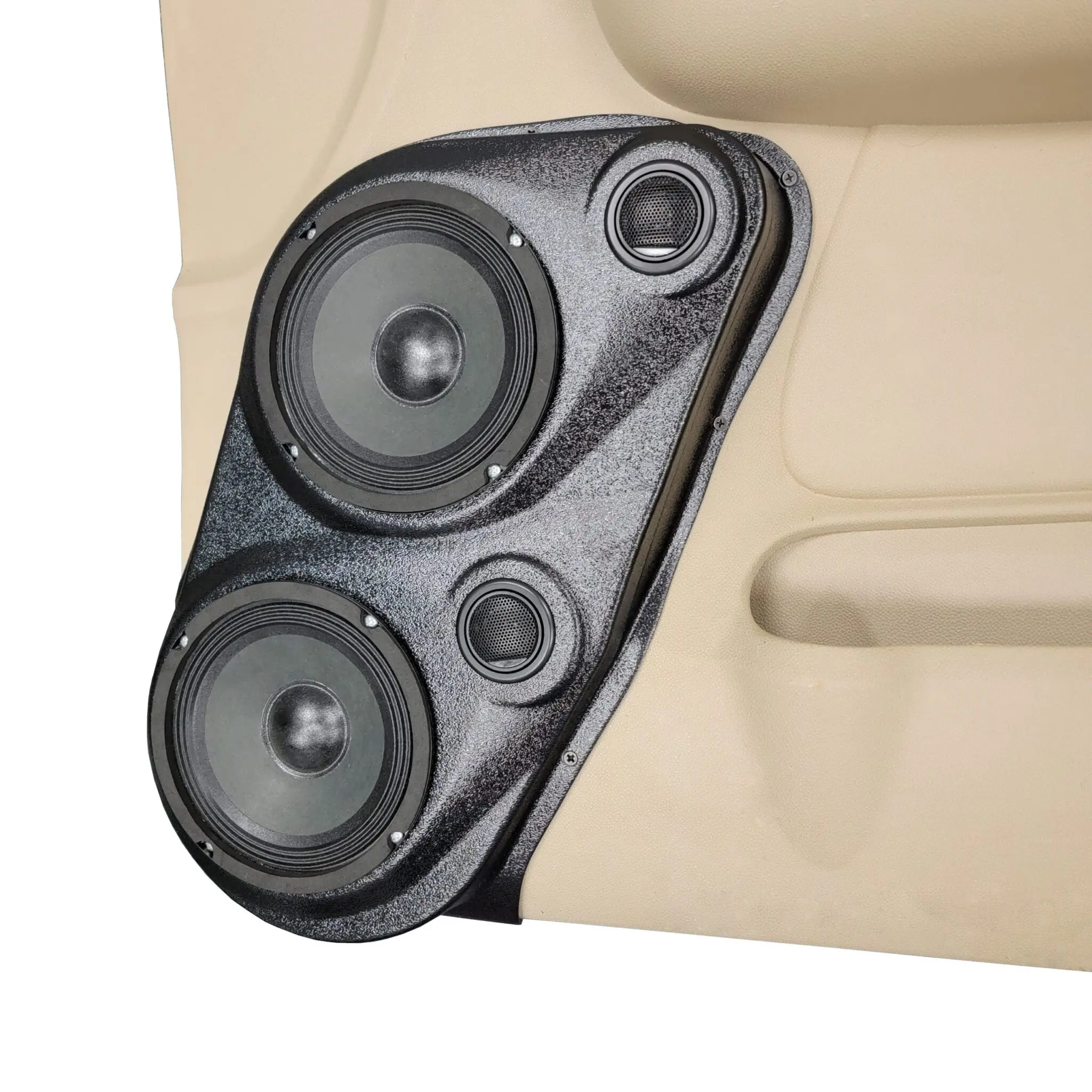 Front Door Dual 6.5 in and Dual 2.0 in Speaker Pods for 2007-2009 Cadillac Escalade Chevrolet Avalanche Tahoe Silverado Suburban GMC Yukon Sierra Front Door Custom Speaker Pods for the 2007-2009 Cadillac Escalade Chevrolet Avalanche Tahoe Silverado Suburban GMC Yukon Sierra to hold Dual 6.5 in and Dual 2.0 in speakers for car audio installation upgrade