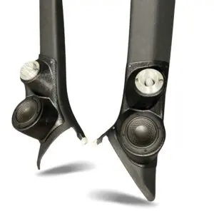 A-Pillar Custom Speaker Pods for the 2015-2018 Porsche Macan to hold 3.5 in and 2.0 in  speakers for car audio installation upgrade