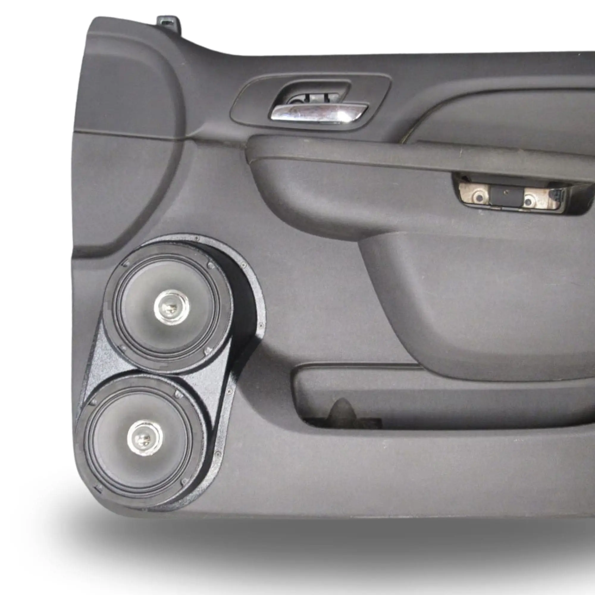 Front Door Dual 6.5 in Speaker Pods for 2007-2009 Cadillac Escalade Chevrolet Avalanche Tahoe Silverado Suburban GMC Yukon Sierra Front Door Custom Speaker Pods for the 2007-2009 Cadillac Escalade Chevrolet Avalanche Tahoe Silverado Suburban GMC Yukon Sierra to hold Dual 6.5 in speakers for car audio installation upgrade