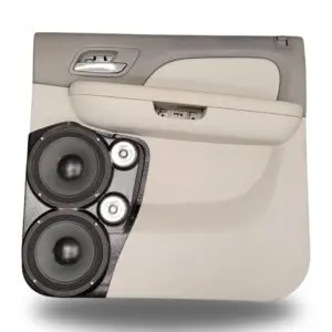 Rear Door Custom Speaker Pods for the 2007-2009 Cadillac Escalade Chevrolet Avalanche Tahoe Silverado Suburban GMC Yukon Sierra to hold Dual 8.0 in and Dual 2.0 in  speakers for car audio installation upgrade