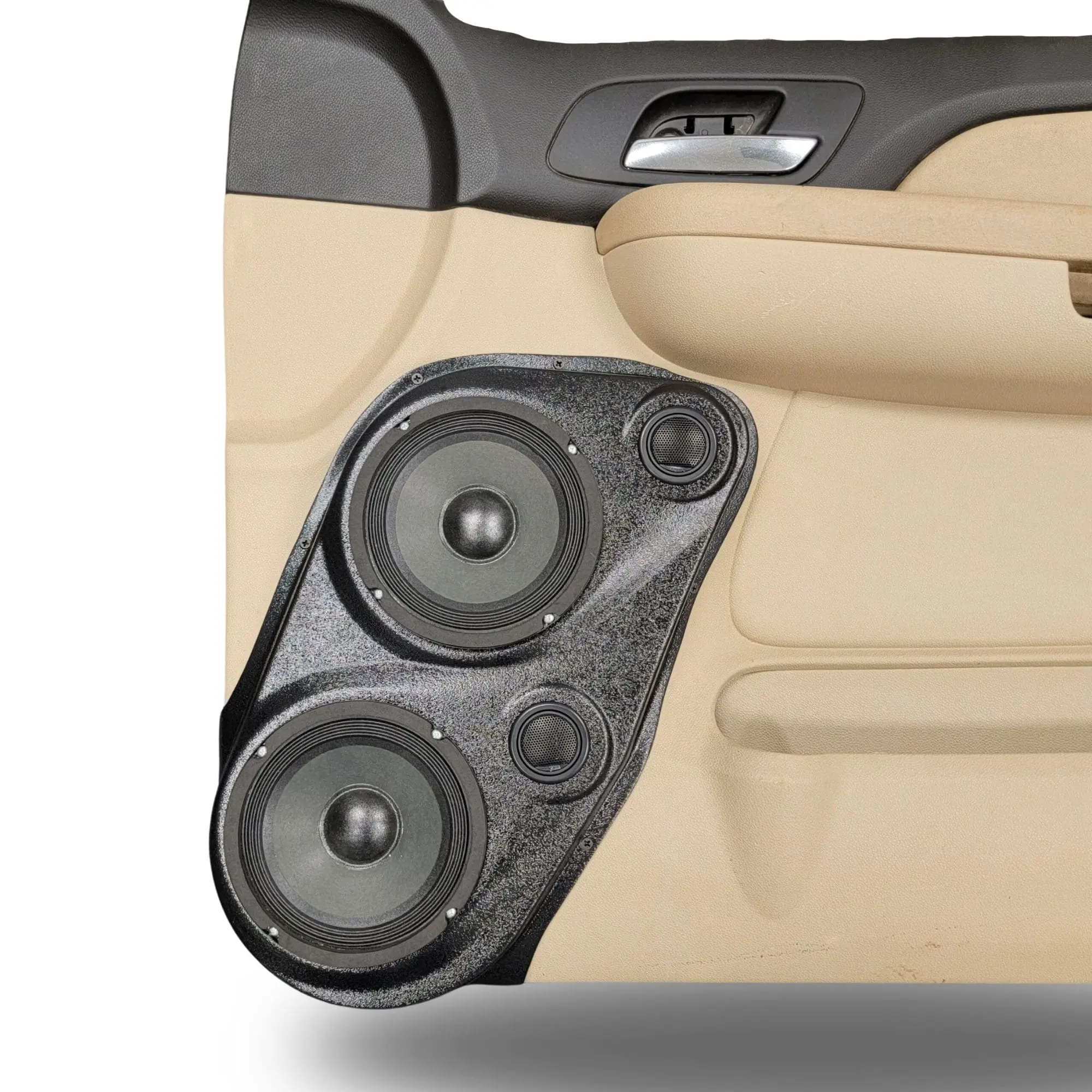 Front Door Dual 6.5 in and Dual 2.0 in Speaker Pods for 2007-2009 Cadillac Escalade Chevrolet Avalanche Tahoe Silverado Suburban GMC Yukon Sierra Front Door Custom Speaker Pods for the 2007-2009 Cadillac Escalade Chevrolet Avalanche Tahoe Silverado Suburban GMC Yukon Sierra to hold Dual 6.5 in and Dual 2.0 in speakers for car audio installation upgrade