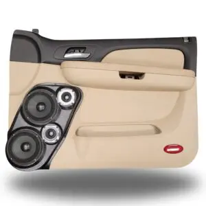 Front Door Custom Speaker Pods for the 2007-2009 Cadillac Escalade Chevrolet Avalanche Tahoe Silverado Suburban GMC Yukon Sierra to hold Dual 6.5 in and Dual 3.5 in  speakers for car audio installation upgrade
