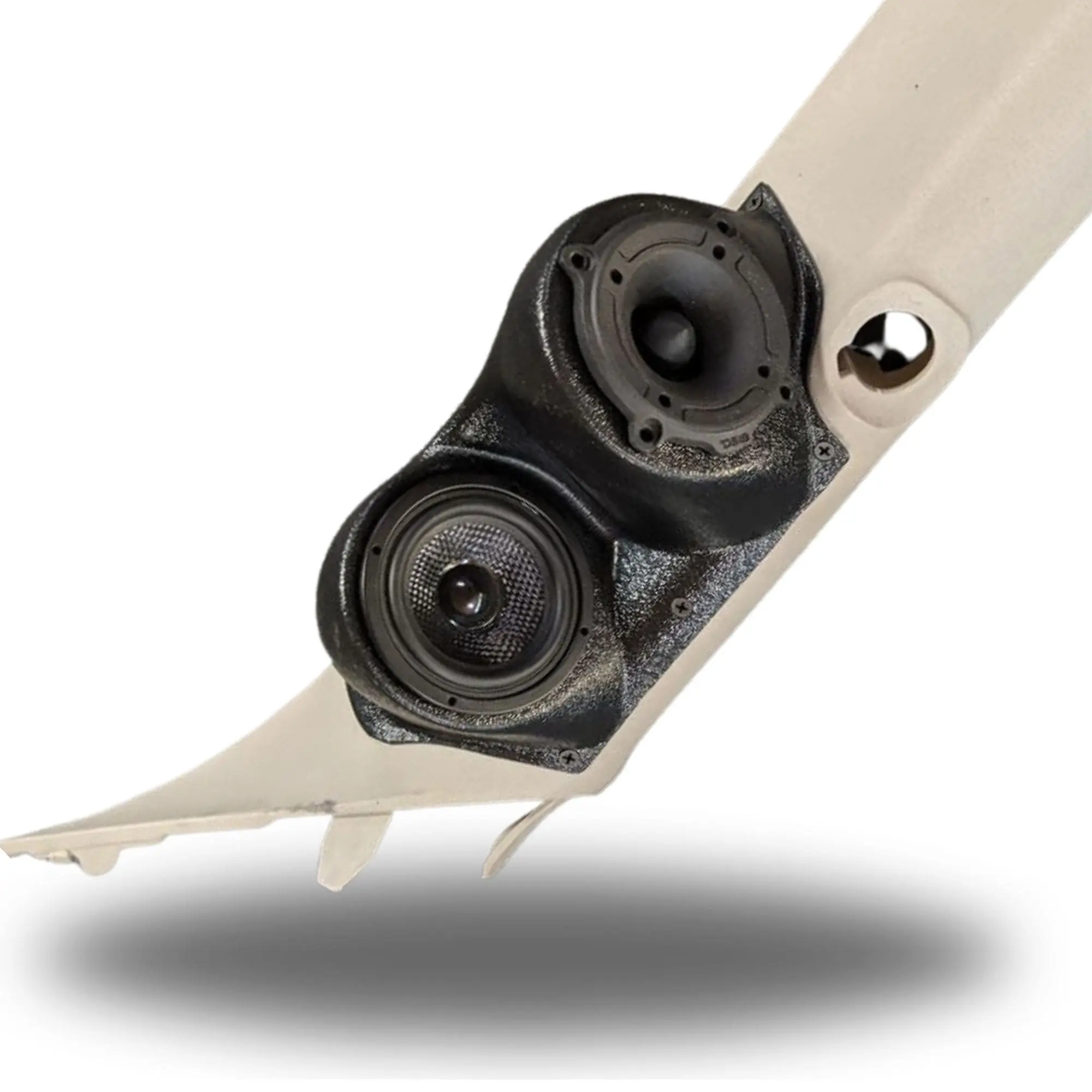 A-Pillar Dual 3.5 in Speaker Pods for 2007-2009 Cadillac Escalade Chevrolet Avalanche Tahoe Silverado Suburban GMC Yukon Sierra A-Pillar Custom Speaker Pods for the 2007-2009 Cadillac Escalade Chevrolet Avalanche Tahoe Silverado Suburban GMC Yukon Sierra to hold Dual 3.5 in speakers for car audio installation upgrade