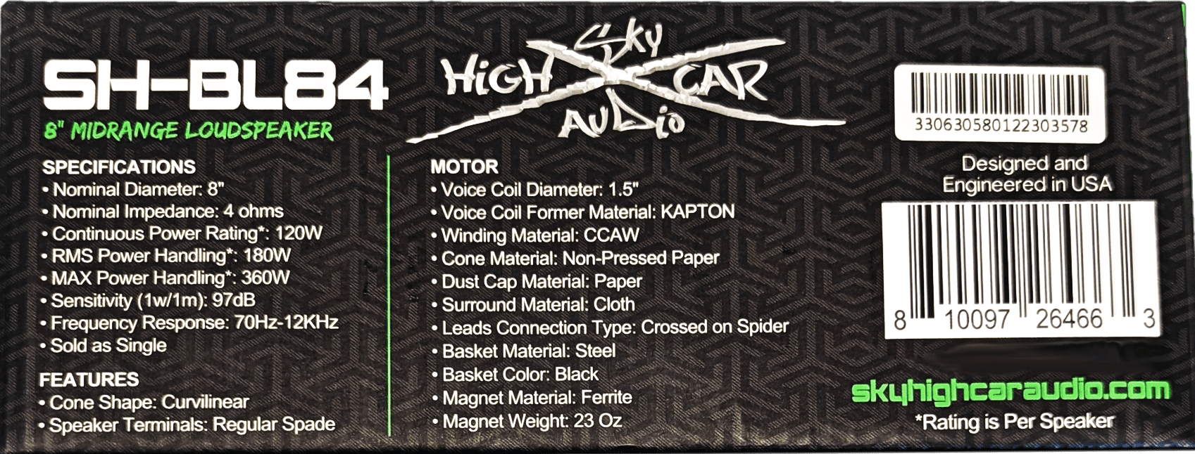 Sky High Car Audio SH-BL84 8" 4 ohm Midrange Loudspeaker - Image 10