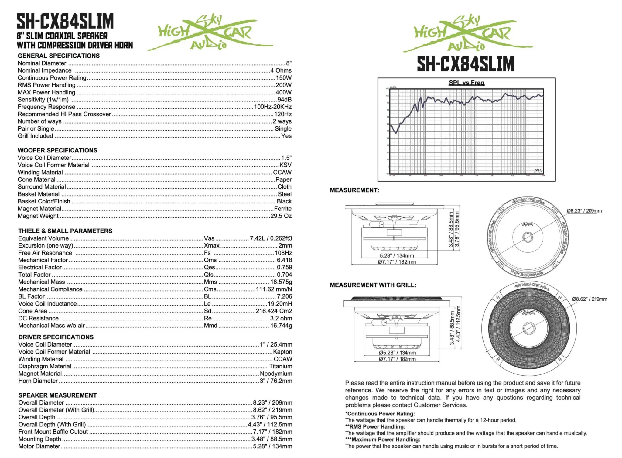 Sky High Car Audio SH-CX84SLIM 8" Slim Coaxial Speaker With Compression Driver Horn - Image 9