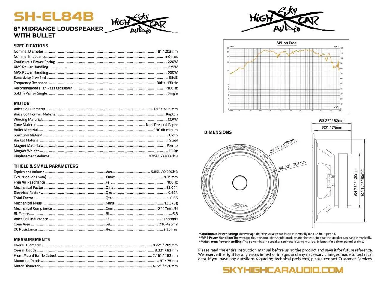Sky High Car Audio SH-EL84B 8" Midrange Loudspeaker with Bullet - Image 6
