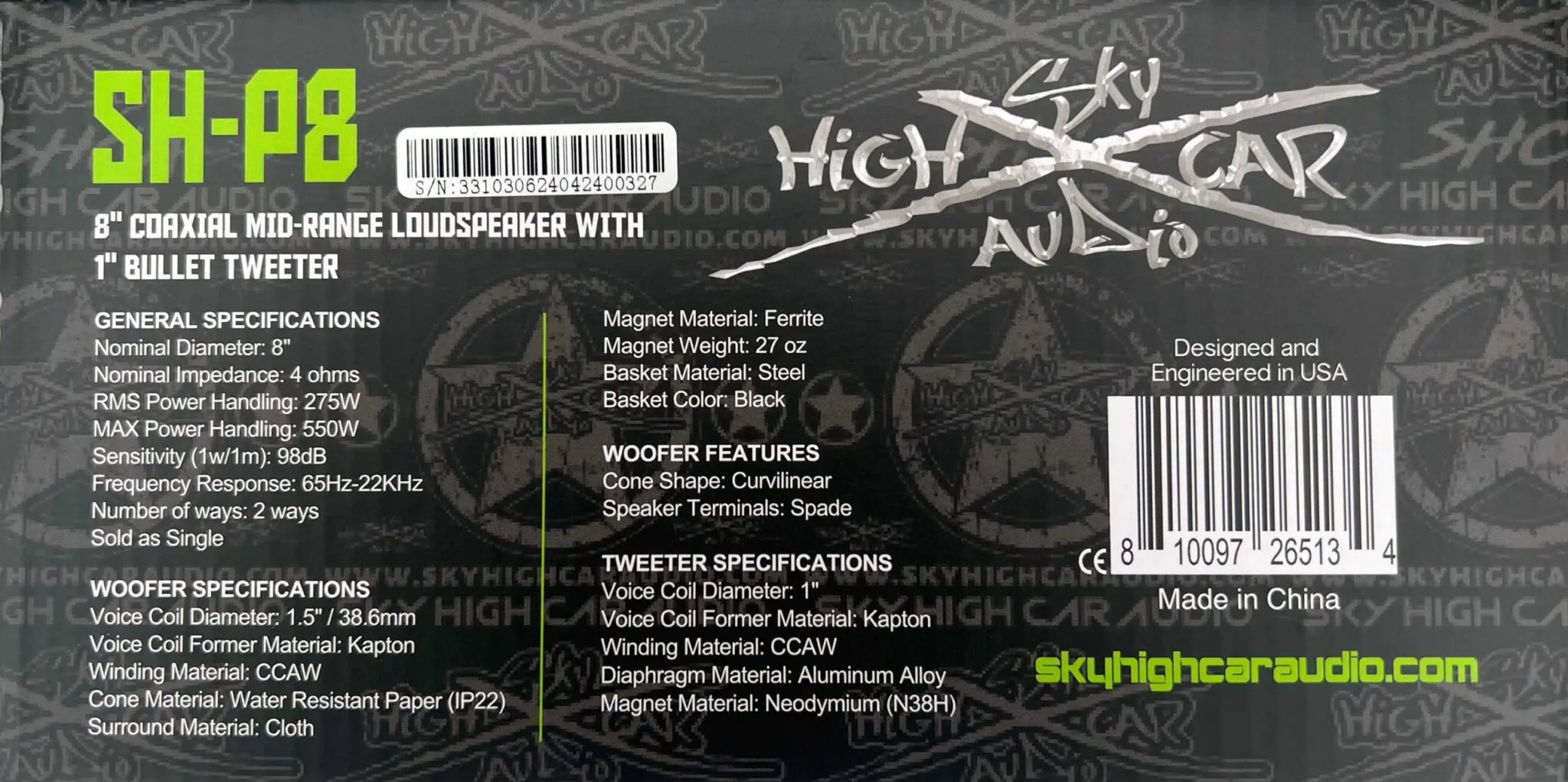 Sky High Car Audio SH-P8 8" COAXIAL MID-RANGE LOUDSPEAKER WITH 1" BULLET TWEETER - Image 11