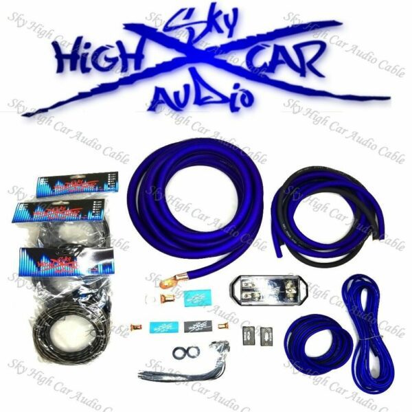 Sky High Car Audio Amp Kit Single 1/0 to Dual 4 Gauge OFC - (RED, GREEN, OR BLUE)