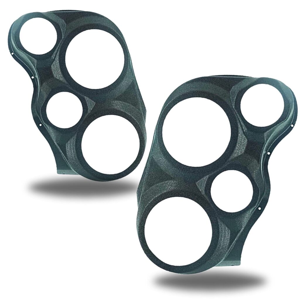 bare pod pair Speaker Upgrade for the Front Door of your 2010-2014 Chevrolet Tahoe, Suburban, Avalanche, Silverado. GMC Yukon, Sierra. Cadillac Escalade. Easy installation of a Dual 6.5" and Dual 4" Speaker for the most powerful car stereo possible.