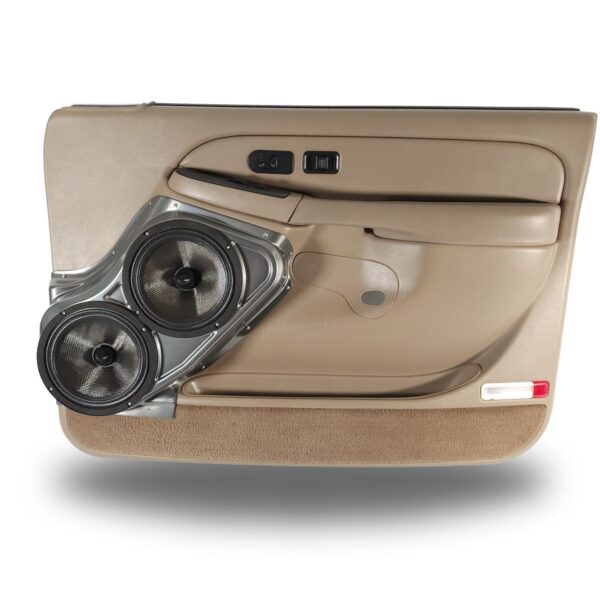 center full Speaker Upgrade for the Front Door of your 2000-2006 Chevrolet Tahoe, Suburban, Avalanche, Silverado. GMC Yukon, Sierra. Cadillac Escalade. Easy installation of a Dual 8" Midrange for the most powerful car stereo possible.