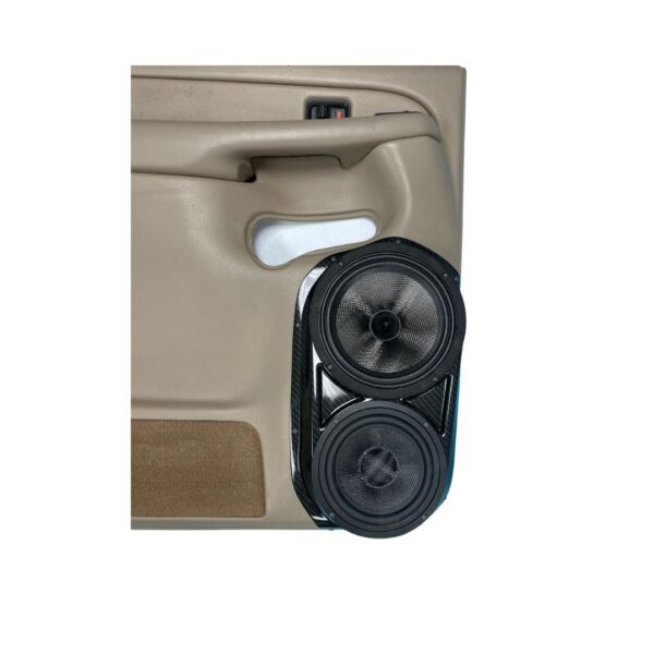 center ortho Speaker Upgrade for the Rear Door of your 2000-2006 Chevrolet Tahoe, Suburban, Avalanche, Silverado. GMC Yukon, Sierra. Cadillac Escalade. Easy installation of a 8" and 6.5" Midrange for the most powerful car stereo possible.