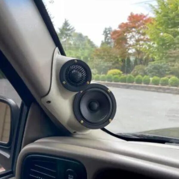 center ortho Speaker Upgrade for the A-Pillar of your 2000-2006 Chevrolet Tahoe, Suburban, Avalanche, Silverado. GMC Yukon, Sierra. Cadillac Escalade. Easy installation of a 3.5" Midrange and Tweeter for the most powerful car stereo possible.