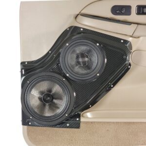 center ortho Speaker Upgrade for the Front Door of your 2000-2006 Chevrolet Tahoe, Suburban, Avalanche, Silverado. GMC Yukon, Sierra. Cadillac Escalade. Easy installation of a 8" and 6.5" Midrange for the most powerful car stereo possible.