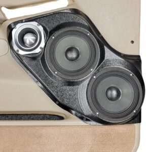 center ortho Speaker Upgrade for the Front Door of your 2000-2006 Chevrolet Tahoe, Suburban, Avalanche, Silverado. GMC Yukon, Sierra. Cadillac Escalade. Easy installation of a Dual 6.5" Midrange and Single 4" for the most powerful car stereo possible.