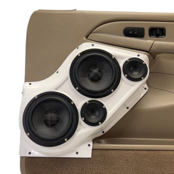 center ortho Speaker Upgrade for the Front Door of your 2000-2006 Chevrolet Tahoe, Suburban, Avalanche, Silverado. GMC Yukon, Sierra. Cadillac Escalade. Easy installation of a Dual 6.5" Midrange and Dual 3.5" Super Tweeter for the most powerful car stereo possible.