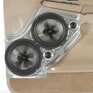 center ortho Speaker Upgrade for the Front Door of your 2000-2006 Chevrolet Tahoe, Suburban, Avalanche, Silverado. GMC Yukon, Sierra. Cadillac Escalade. Easy installation of a Dual 8" and Dual Tweeter for the most powerful car stereo possible.