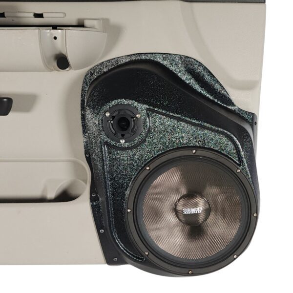 center ortho Speaker Upgrade for the Front Door of your 2007-2009 Chevrolet Silverado, GMC Sierra. Easy installation of a 10" and 3.5" Super Tweeter for the most powerful car stereo possible.