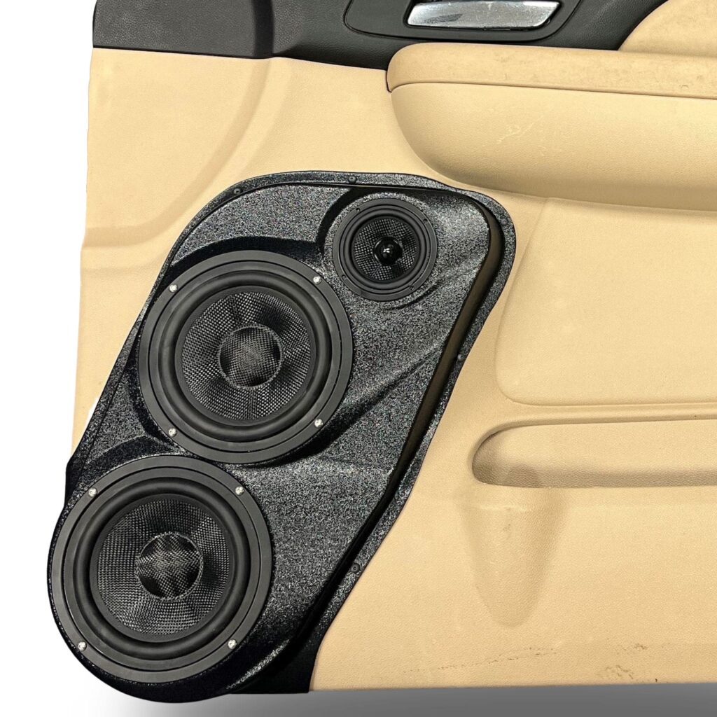 center ortho Speaker Upgrade for the Front Door of your 2007-2009 Chevrolet Tahoe, Suburban, Avalanche, Silverado. GMC Yukon, Sierra. Cadillac Escalade. Easy installation of a Dual 6.5" Midrange and Single 3.5" Super Tweeter for the most powerful car stereo possible.