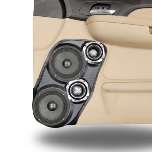 center ortho Speaker Upgrade for the Front Door of your 2007-2009 Chevrolet Tahoe, Suburban, Avalanche, Silverado. GMC Yukon, Sierra. Cadillac Escalade. Easy installation of a Dual 6.5" and Dual 4" Speaker for the most powerful car stereo possible.