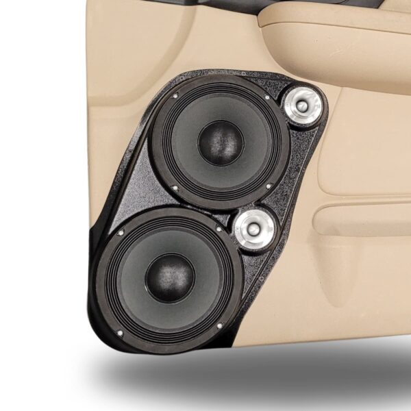 center ortho Speaker Upgrade for the Front Door of your 2007-2009 Chevrolet Tahoe, Suburban, Avalanche, Silverado. GMC Yukon, Sierra. Cadillac Escalade. Easy installation of a Dual 8" and Dual Tweeter for the most powerful car stereo possible.