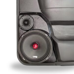 center ortho Speaker Upgrade for the Rear Door of your 2009-2018 Dodge Ram 1500, 2500. 2019-2024 Dodge Ram 2500, 1500 Classic. Easy installation of a 8" and 3.5" Super Tweeter for the most powerful car stereo possible.