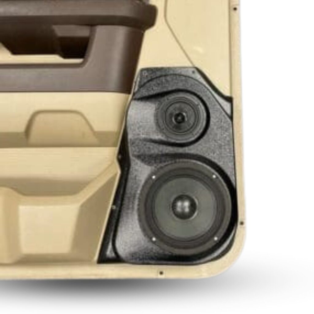 center ortho Speaker Upgrade for the Front Door of your 2009-2018 Dodge Ram 1500, 2500. 2019-2024 Dodge Ram 2500, 1500 Classic. Easy installation of a 6.5" and 3.5" Midrange or Tweeter for the most powerful car stereo possible.