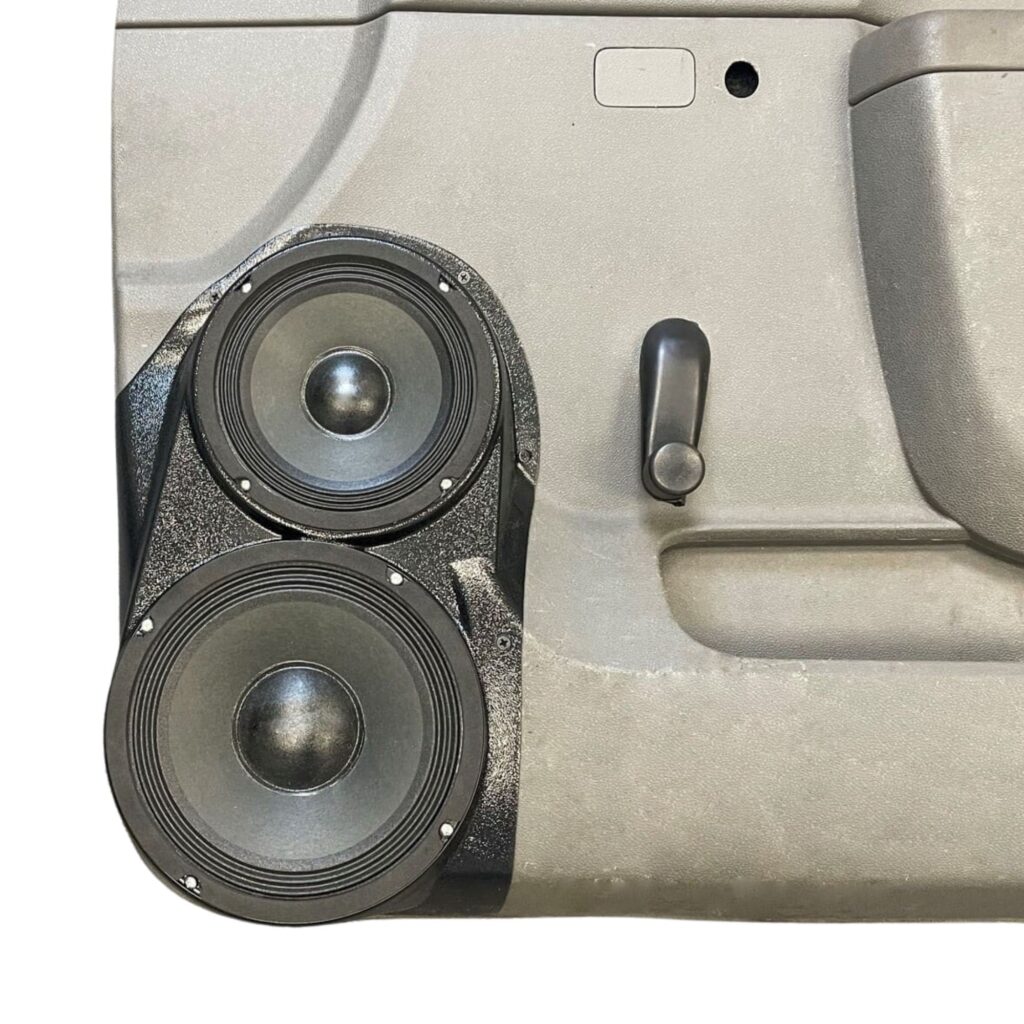 center ortho Speaker Upgrade for the Front Door of your 2007-2013 Chevrolet Silverado, GMC Sierra. Easy installation of a 8" and 6.5" Midrange for the most powerful car stereo possible.