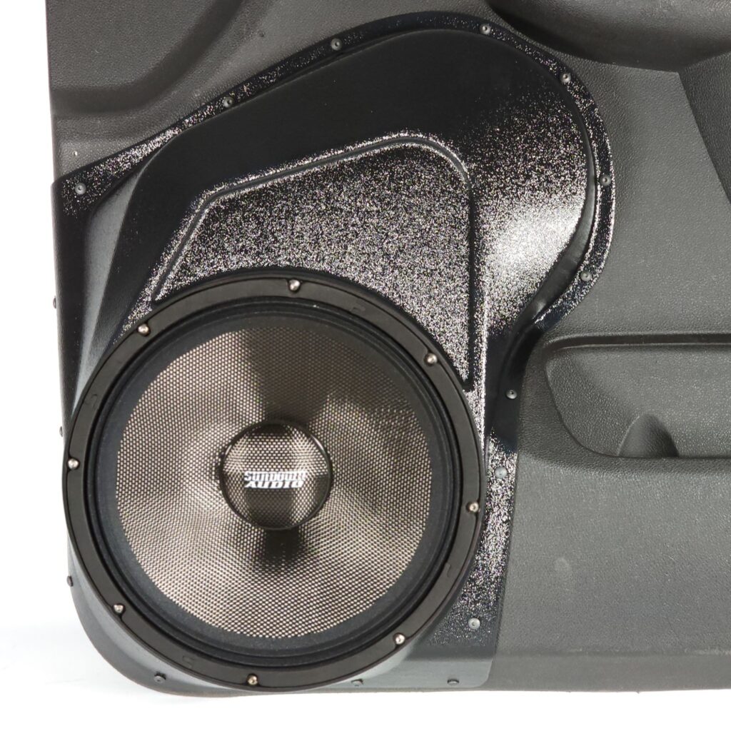 center ortho Speaker Upgrade for the Front Door of your 2010-2014 Chevrolet Tahoe, Suburban, Avalanche, Silverado. GMC Yukon, Sierra. Cadillac Escalade. Easy installation of a Single 10" Midrange for the most powerful car stereo possible.