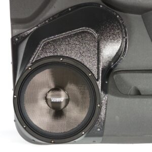 center ortho Speaker Upgrade for the Front Door of your 2010-2014 Chevrolet Tahoe, Suburban, Avalanche, Silverado. GMC Yukon, Sierra. Cadillac Escalade. Easy installation of a Single 10" Midrange for the most powerful car stereo possible.