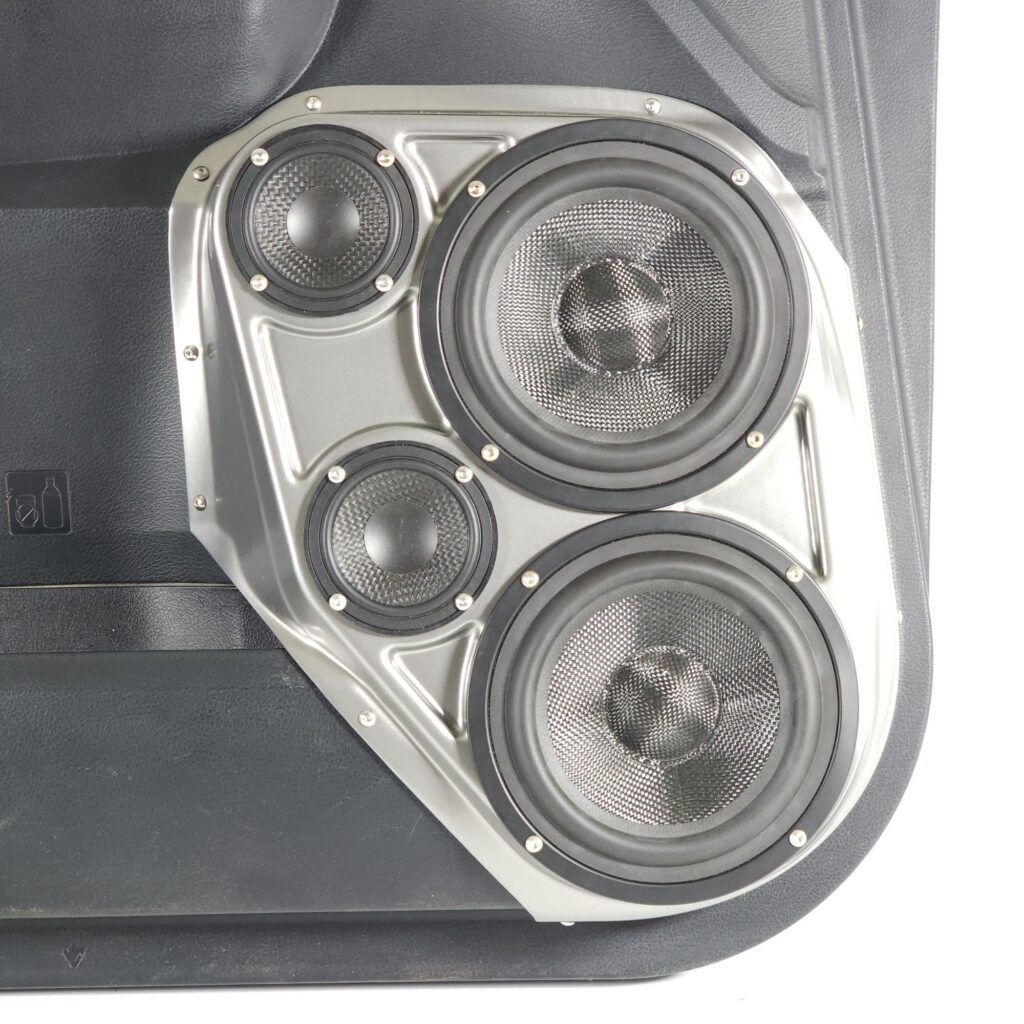 center ortho Speaker Upgrade for the Front Door of your 2014-2021 Toyota Tundra. Easy installation of a Dual 6.5" Midrange and Dual 3.5" Super Tweeter for the most powerful car stereo possible.