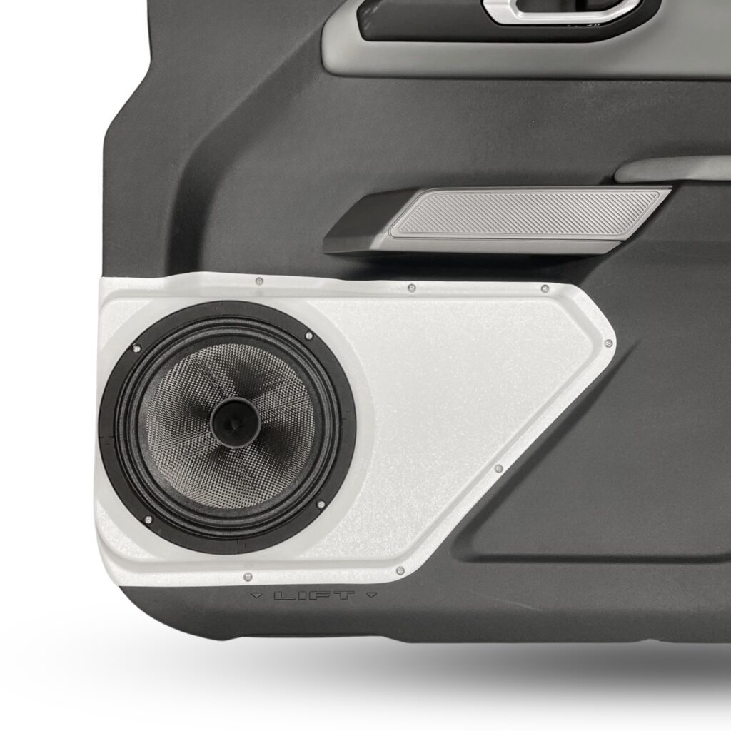 center ortho Speaker Upgrade for the Front Door of your 2021-2023 Ford Bronco. Easy installation of a Single 8" Midrange for the most powerful car stereo possible.