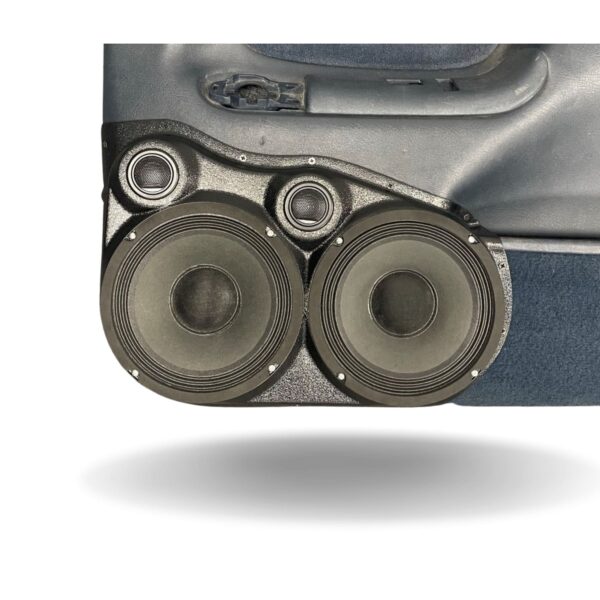 center ortho Speaker Upgrade for the Front Door of your 1995-1999 Chevrolet Tahoe, Suburban, Silverado; GMC Yukon, Sierra. Easy installation of a Dual 8" and Dual Tweeter for the most powerful car stereo possible.