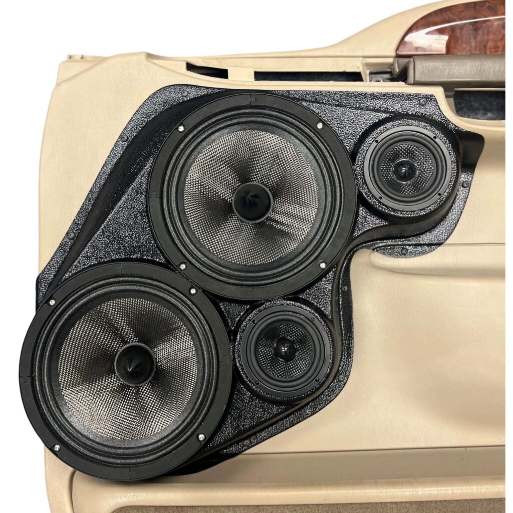 center ortho Speaker Upgrade for the Front Door of your 1999-2007 Ford F250, F350, Excursion. Easy installation of a Dual 8" and Dual 3.5" Super Tweeter for the most powerful car stereo possible.