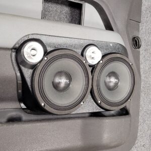 left 1 Speaker Upgrade for the Front Door of your 2009-2014 Ford F150. Easy installation of a Dual 8" and Dual Tweeter for the most powerful car stereo possible.