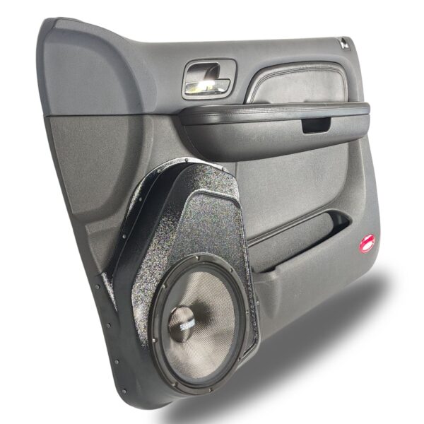 left full Speaker Upgrade for the Front Door of your 2007-2009 Chevrolet Tahoe, Suburban, Avalanche, Silverado. GMC Yukon, Sierra. Cadillac Escalade. Easy installation of a Single 10" Midrange for the most powerful car stereo possible.