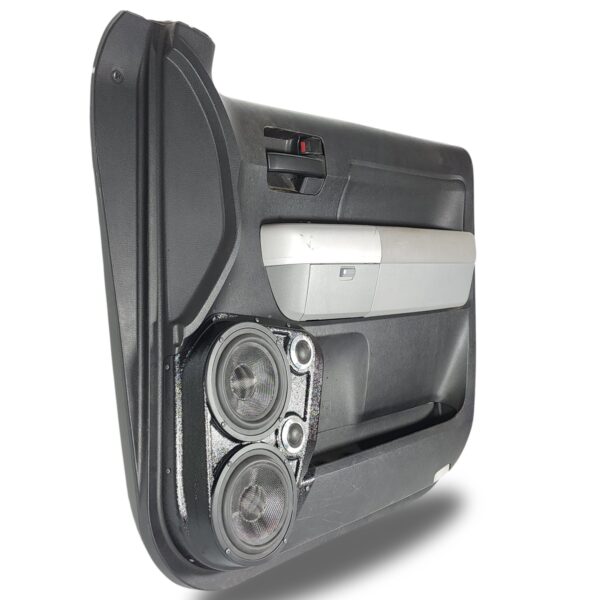 left full Speaker Upgrade for the Front Door of your 2007-2013 Toyota Tundra. Easy installation of a Dual 6.5" Midrange and Dual Tweeter for the most powerful car stereo possible.