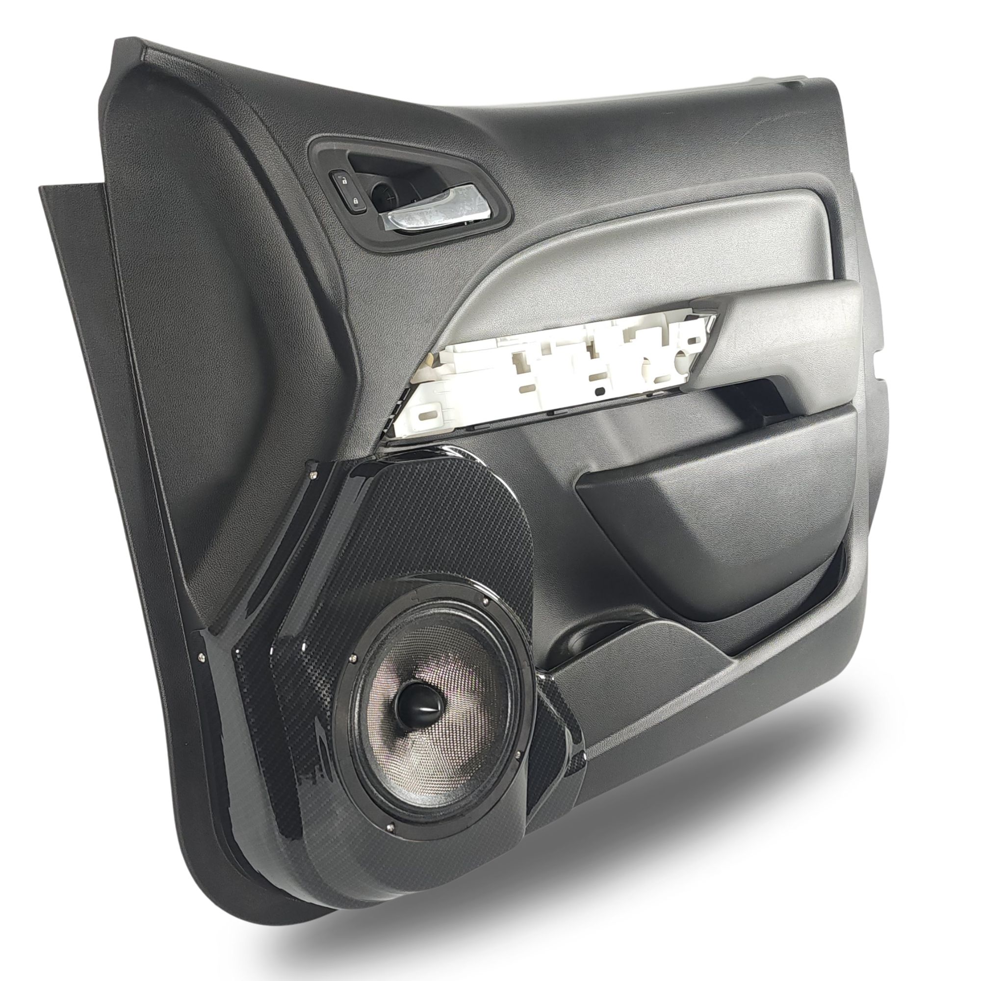 Custom Speaker Pods Single 8" Speaker Pods for 2015-2022 Chevrolet Colorado, GMC Canyon left full Speaker Upgrade for the Front Door of your 2015-2022 Chevrolet Colorado, GMC Canyon. Easy installation of a Single 8" Midrange for the most powerful car stereo possible.
